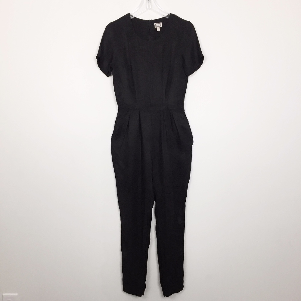 Anthro Mo:Vint Black Silky Rayon Blend Jumpsuit S